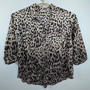 Belle by Kim Gravel Leopard Print Top Womens XL Beige Black Animal Cheetah EUC